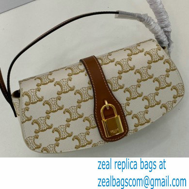 Celine CLUTCH ON STRAP Bag White in Triomphe canvas and calfskin