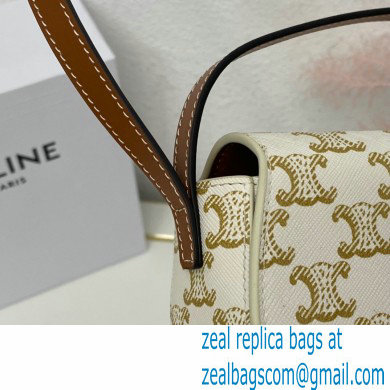 Celine CLUTCH ON STRAP Bag White in Triomphe canvas and calfskin - Click Image to Close