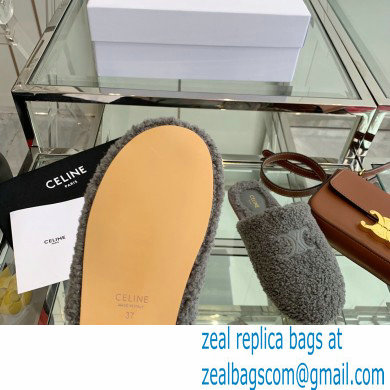 Celine Fur Slides Triomphe Closed Slippers in Shearling Gray 2021 - Click Image to Close