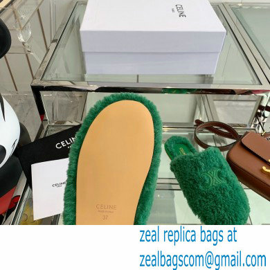 Celine Fur Slides Triomphe Closed Slippers in Shearling Green 2021 - Click Image to Close