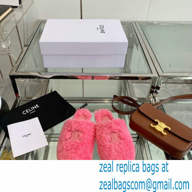 Celine Fur Slides Triomphe Closed Slippers in Shearling Pink 2021