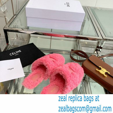 Celine Fur Slides Triomphe Closed Slippers in Shearling Pink 2021