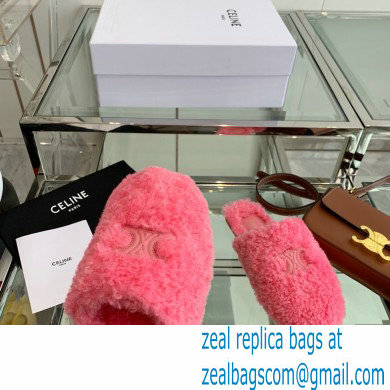 Celine Fur Slides Triomphe Closed Slippers in Shearling Pink 2021 - Click Image to Close