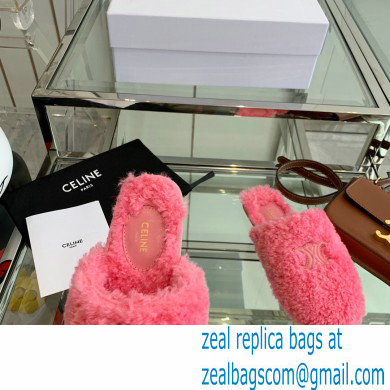 Celine Fur Slides Triomphe Closed Slippers in Shearling Pink 2021 - Click Image to Close