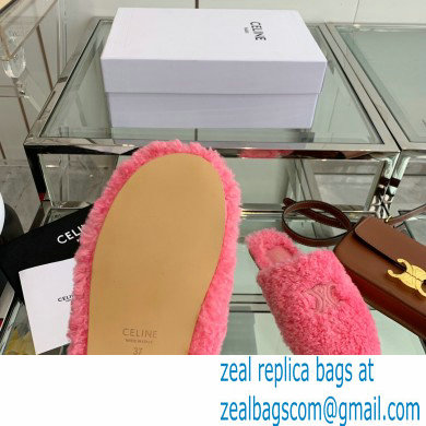Celine Fur Slides Triomphe Closed Slippers in Shearling Pink 2021