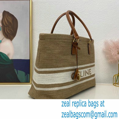 Celine Horizontal Cabas Bag Beige in Textile with Celine print and Calfskin - Click Image to Close