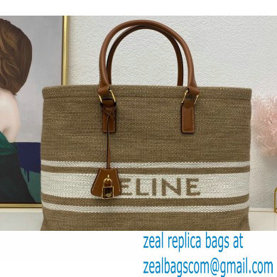 Celine Horizontal Cabas Bag Beige in Textile with Celine print and Calfskin