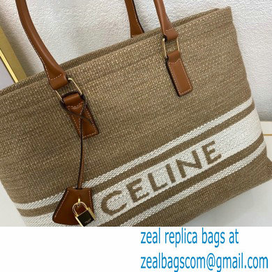 Celine Horizontal Cabas Bag Beige in Textile with Celine print and Calfskin - Click Image to Close