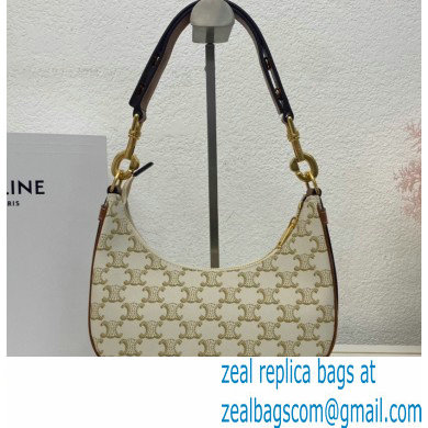 Celine Medium Strap Ava Bag White in Triomphe Canvas and Calfskin - Click Image to Close