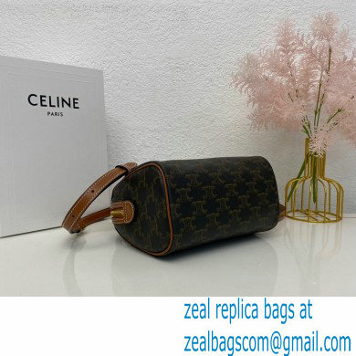 Celine Small Boston Bag Tan in Triomphe Canvas and calfskin