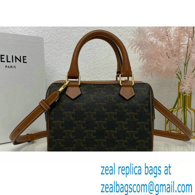 Celine Small Boston Bag Tan in Triomphe Canvas and calfskin