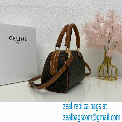 Celine Small Boston Bag Tan in Triomphe Canvas and calfskin - Click Image to Close