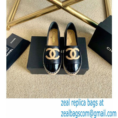 Chanel Leather and Patent CC Logo Espadrilles G29762 Black 2022