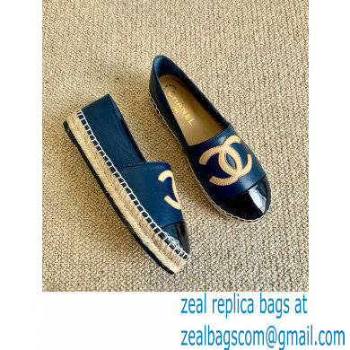 Chanel Leather and Patent CC Logo Espadrilles G29762 Blue 2022