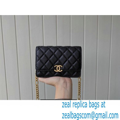 Chanel Plate Logo Grained Calfskin Small Clutch with Chain Bag AP2333 Black 2021