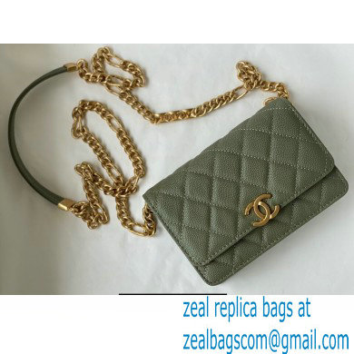 Chanel Plate Logo Grained Calfskin Small Clutch with Chain Bag AP2333 Green 2021