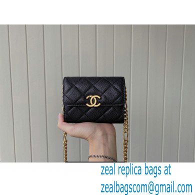 Chanel Plate Logo Grained Calfskin Small Clutch with Chain Bag AP2335 Black 2021