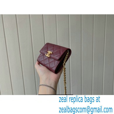 Chanel Plate Logo Grained Calfskin Small Clutch with Chain Bag AP2335 Burgundy 2021