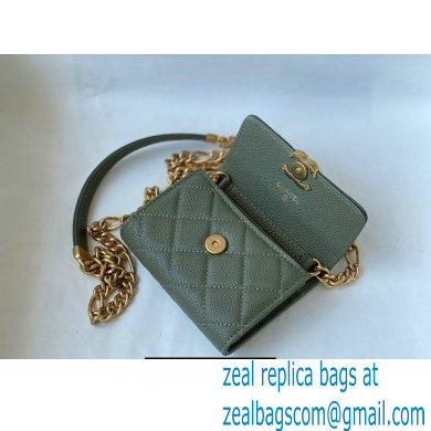 Chanel Plate Logo Grained Calfskin Small Clutch with Chain Bag AP2335 Green 2021