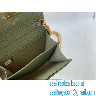 Chanel Plate Logo Grained Calfskin Small Clutch with Chain Bag AP2335 Green 2021