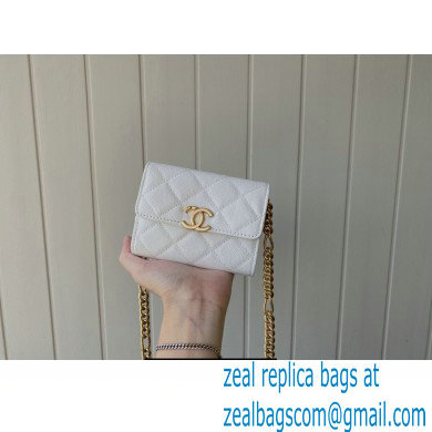 Chanel Plate Logo Grained Calfskin Small Clutch with Chain Bag AP2335 White 2021