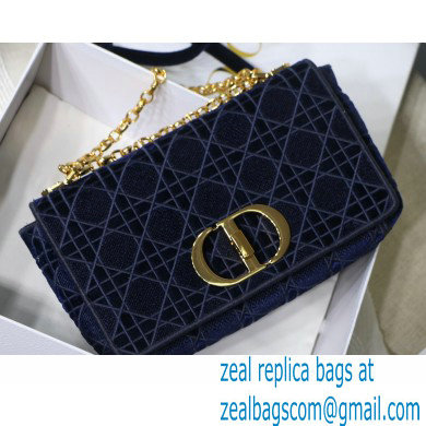 DIOR blue Quilted Macrocannage velvet medium DIOR CARO BAG