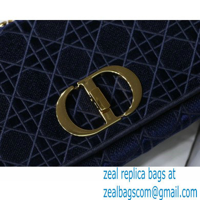 DIOR blue Quilted Macrocannage velvet medium DIOR CARO BAG