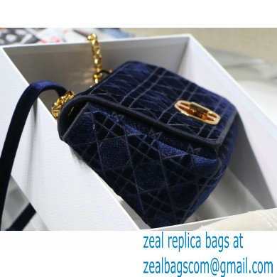 DIOR blue Quilted Macrocannage velvet medium DIOR CARO BAG