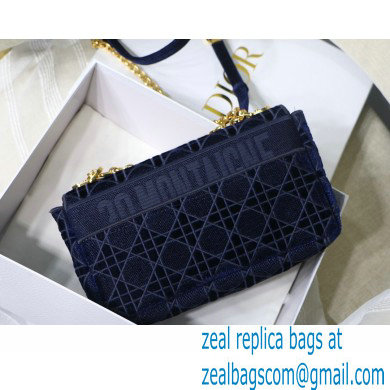 DIOR blue Quilted Macrocannage velvet medium DIOR CARO BAG