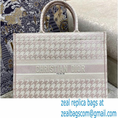 Dior Book Tote Bag in Houndstooth Embroidery Pale Pink 2021