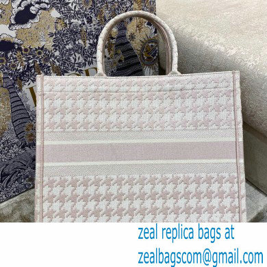 Dior Book Tote Bag in Houndstooth Embroidery Pale Pink 2021