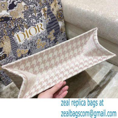 Dior Book Tote Bag in Houndstooth Embroidery Pale Pink 2021