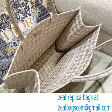 Dior Book Tote Bag in Houndstooth Embroidery Pale Pink 2021