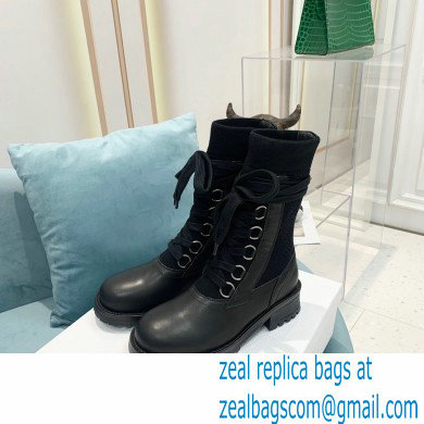 Dior Calfskin and Cotton Diorland Lace-Up Boots Black 2021 - Click Image to Close