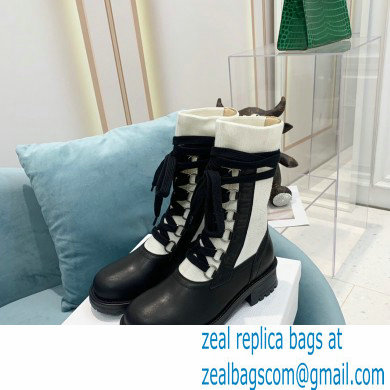 Dior Calfskin and Cotton Diorland Lace-Up Boots Black/White 2021