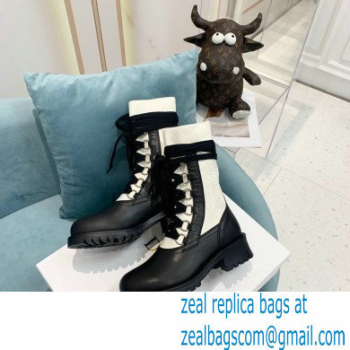 Dior Calfskin and Cotton Diorland Lace-Up Boots Black/White 2021