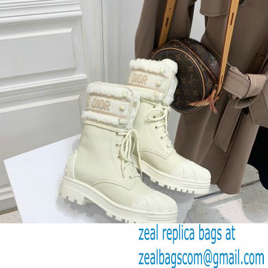 Dior Calfskin and Lambskin Wool D-Major Ankle Boots White 2021 - Click Image to Close