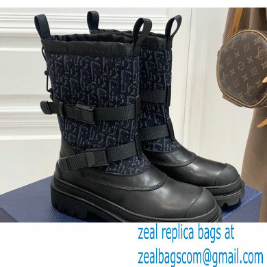 Dior Calfskin and Oblique Ankle Boots Black/Blue 2021 - Click Image to Close