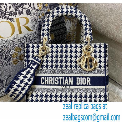 Dior Lady D-Lite Medium Bag in Houndstooth Embroidery Black/White 2021