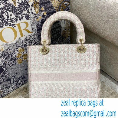 Dior Lady D-Lite Medium Bag in Houndstooth Embroidery Pale Pink 2021 - Click Image to Close