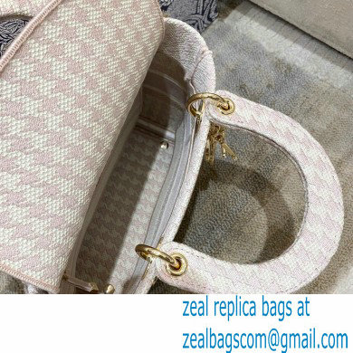 Dior Lady D-Lite Medium Bag in Houndstooth Embroidery Pale Pink 2021 - Click Image to Close