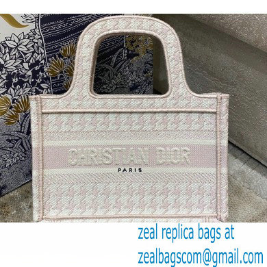 Dior Mini Book Tote Bag in Houndstooth Embroidery Pale Pink 2021