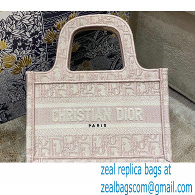 Dior Mini Book Tote Bag in Oblique Embroidery Pale Pink 2021