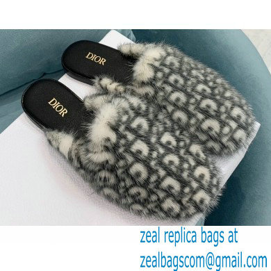 Dior Mink Fur Oblique INDIOR Mules Gray 2021 - Click Image to Close