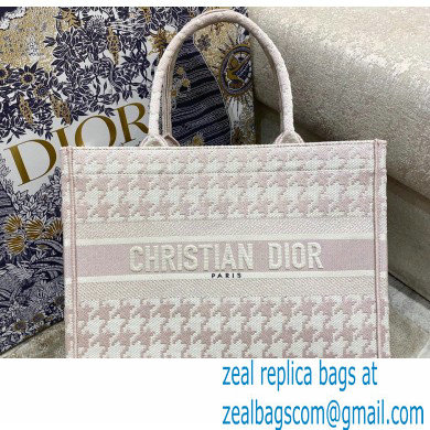 Dior Small Book Tote Bag in Houndstooth Embroidery Pale Pink 2021
