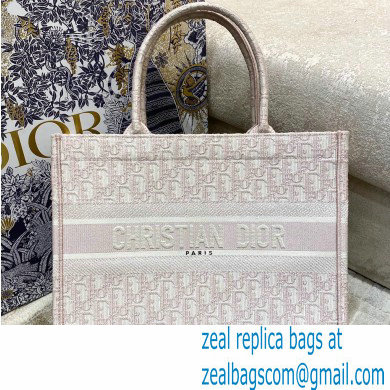 Dior Small Book Tote Bag in Oblique Embroidery Pale Pink 2021
