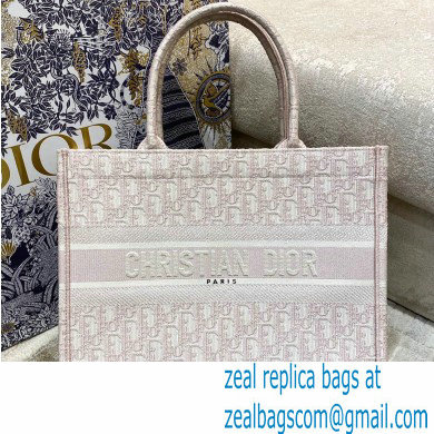 Dior Small Book Tote Bag in Oblique Embroidery Pale Pink 2021 - Click Image to Close