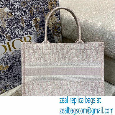 Dior Small Book Tote Bag in Oblique Embroidery Pale Pink 2021