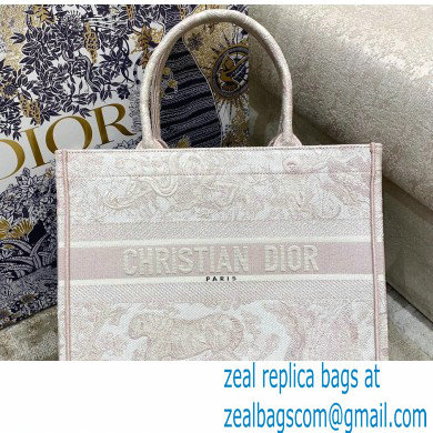 Dior Small Book Tote Bag in Toile de Jouy Embroidery Pale Pink 2021