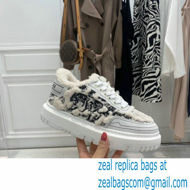 Dior Toile de Jouy Embroidered Natural Shearling Addict Sneakers Black 2021